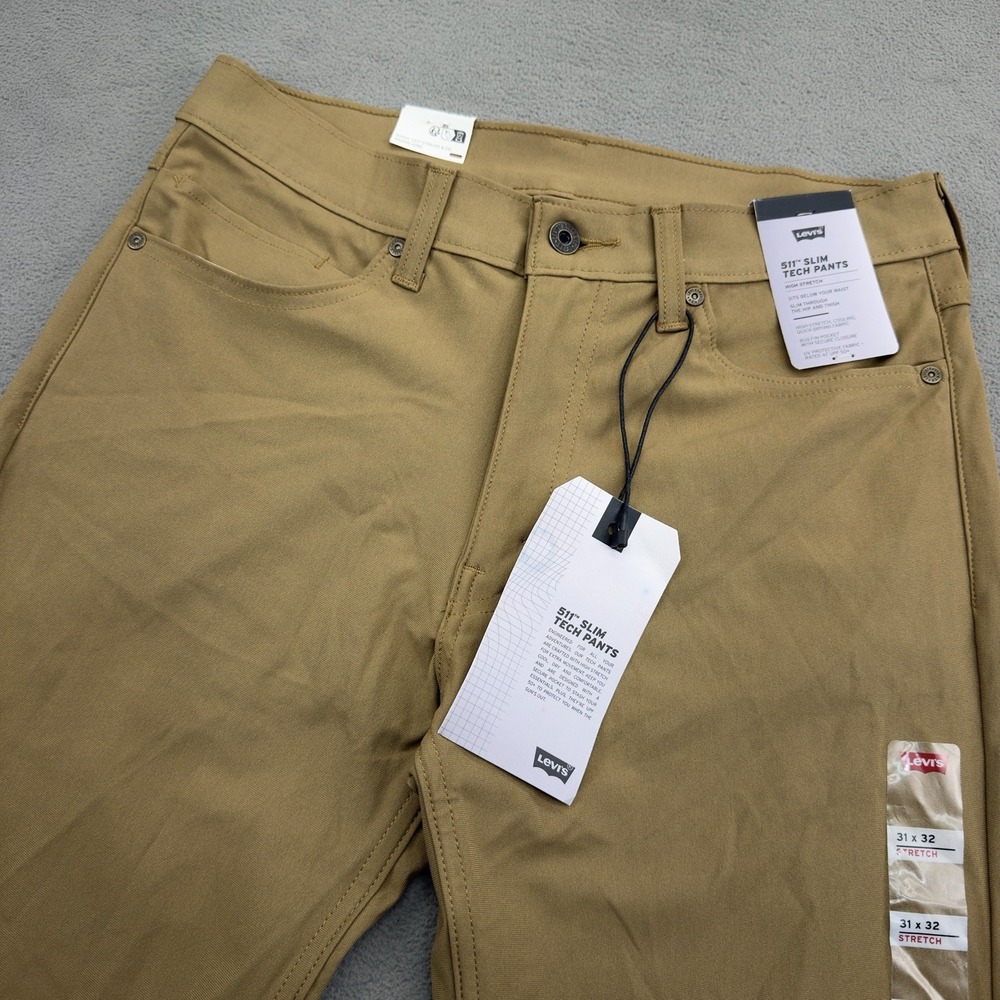 Levis 511 Slim Tech Pants Mens 31x32 Khaki Cooling Quick Dry Stretch UPF 50+